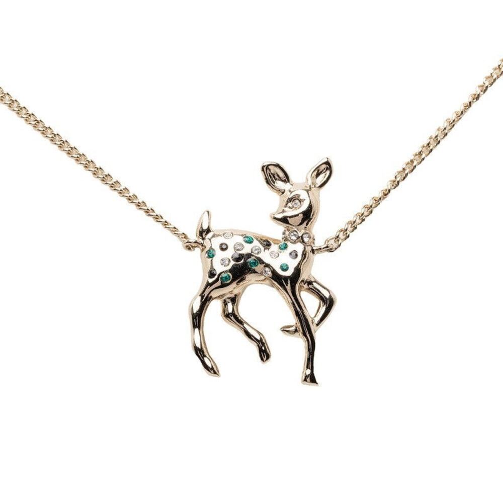 Chanel CC Logo Bambi Motif Plated Faux Pearl Necklace Gold